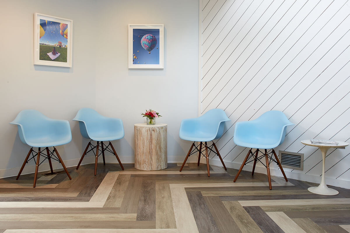 photo of Stamford lobby with blue chairs